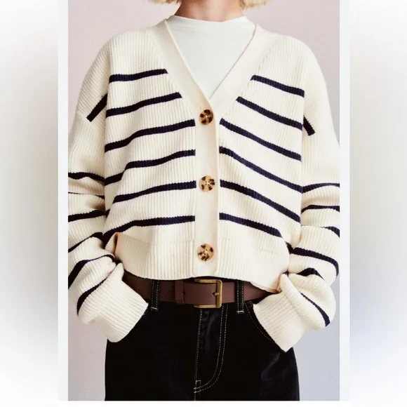 GAP Navy and Cream Button-Up Cardigan - Picture 9 of 9